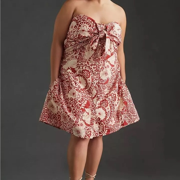 🌿|NWT| Anthropologie Blue Tassel Strapless Mini Dress plus size 1X - Picture 4 of 11